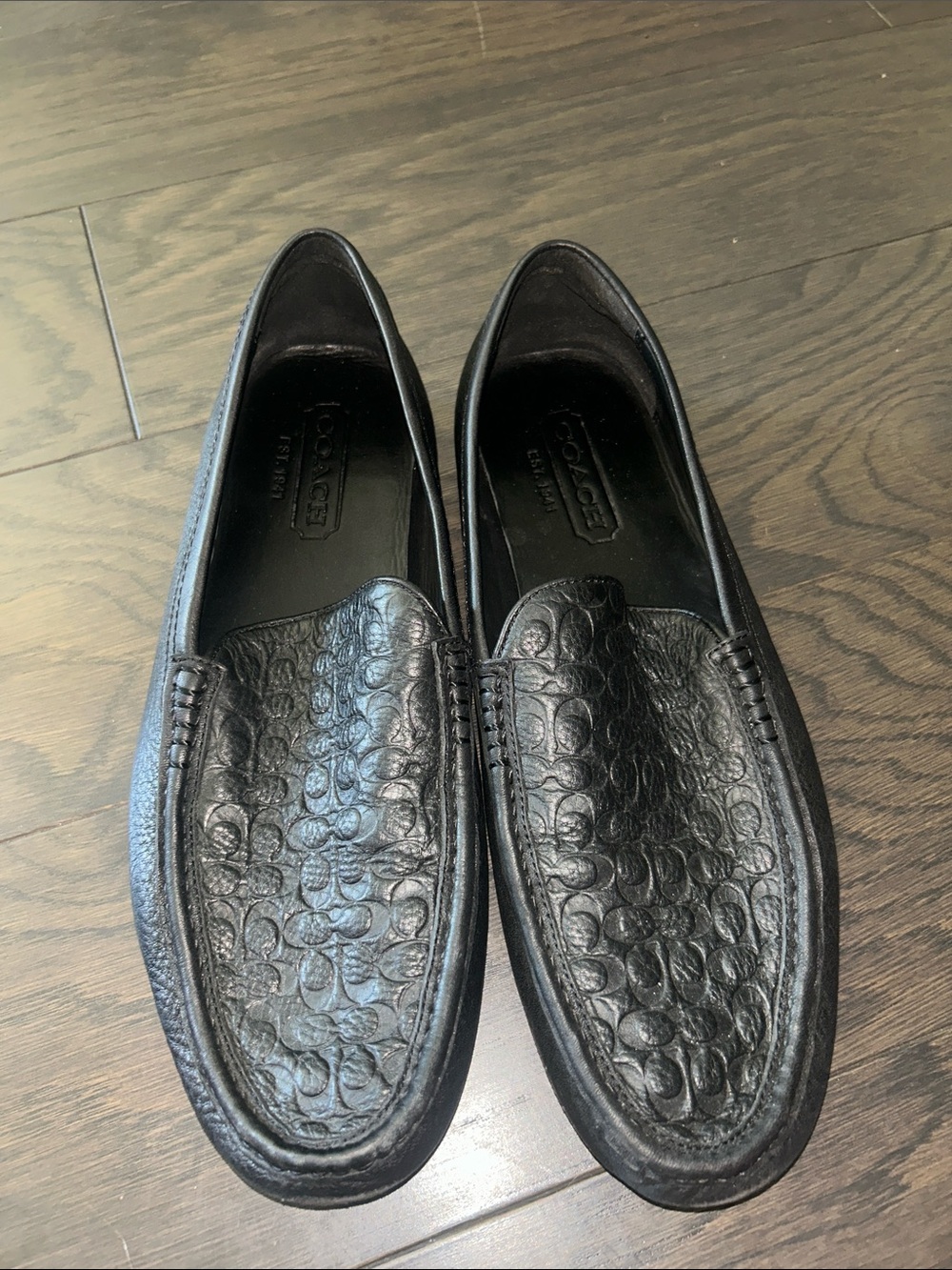 Coach Men’s Black Embossed Leather Slip-On Loafers